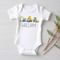 Personalized Construction Baby Shirt, Custom Equipment Outfit
