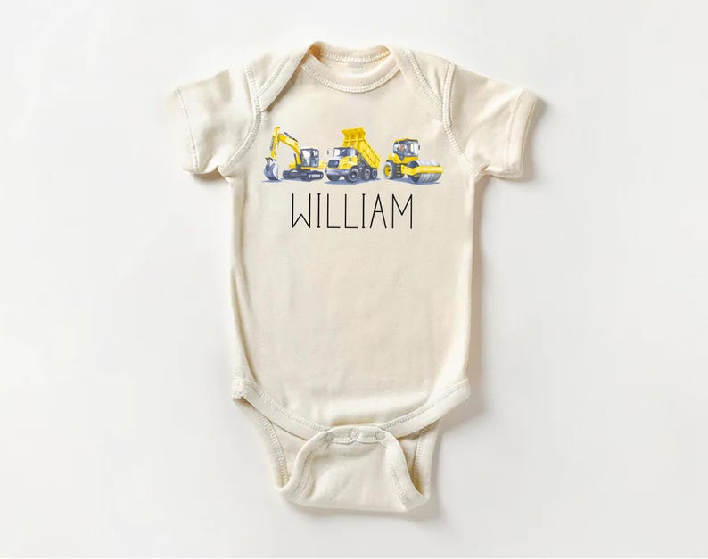 Personalized Construction Baby Shirt, Custom Equipment Outfit