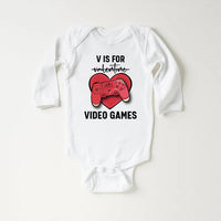 Boys Valentine’s Day Baby Bodysuit, Funny "V is for Video Games" Kids Outfit