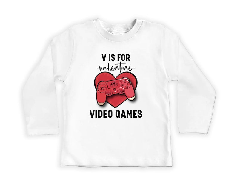 Boys Valentine’s Day Baby Bodysuit, Funny "V is for Video Games" Kids Outfit