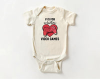 Boys Valentine’s Day Baby Bodysuit, Funny "V is for Video Games" Kids Outfit