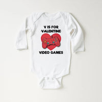 Boys Valentine’s Day Baby Bodysuit, Funny "V is for Video Games" Kids Outfit