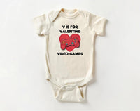 Boys Valentine’s Day Baby Bodysuit, Funny "V is for Video Games" Kids Outfit