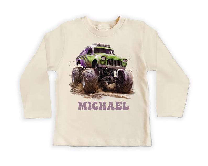 Personalized Monster Truck Baby Shirt, Custom Kids Name Birthday Gift