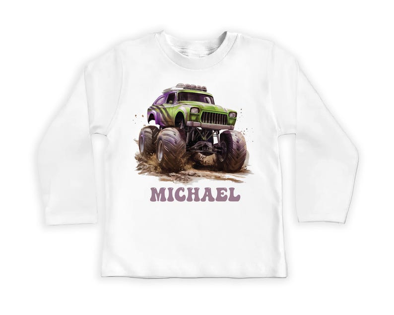 Personalized Monster Truck Baby Shirt, Custom Kids Name Birthday Gift