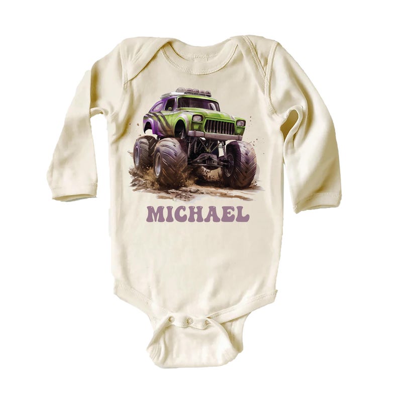 Personalized Monster Truck Baby Shirt, Custom Kids Name Birthday Gift