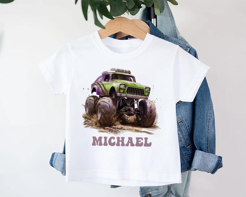 Personalized Monster Truck Baby Shirt, Custom Kids Name Birthday Gift