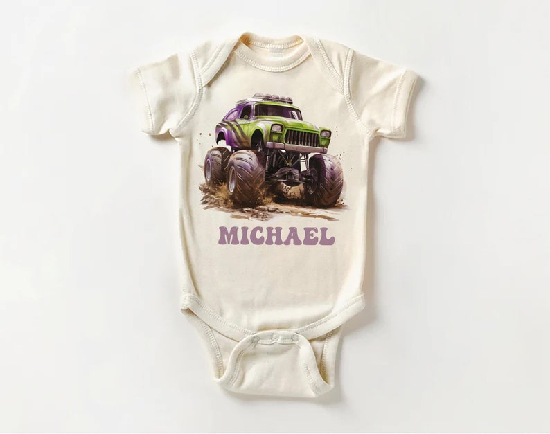 Personalized Monster Truck Baby Shirt, Custom Kids Name Birthday Gift