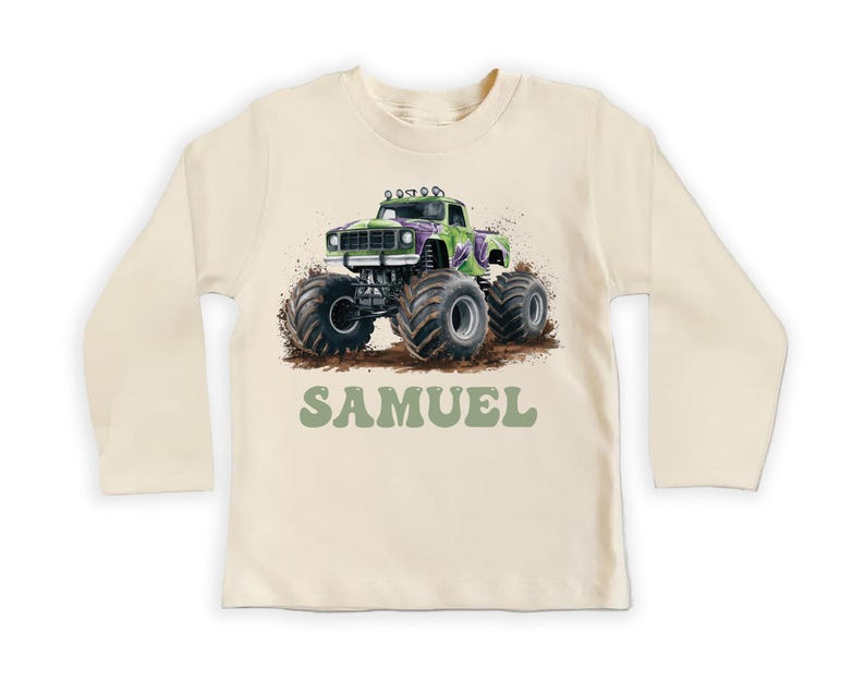 Personalized Monster Truck Baby Shirt, Custom Kids Name Birthday Gift