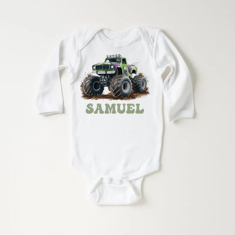 Personalized Monster Truck Baby Shirt, Custom Kids Name Birthday Gift