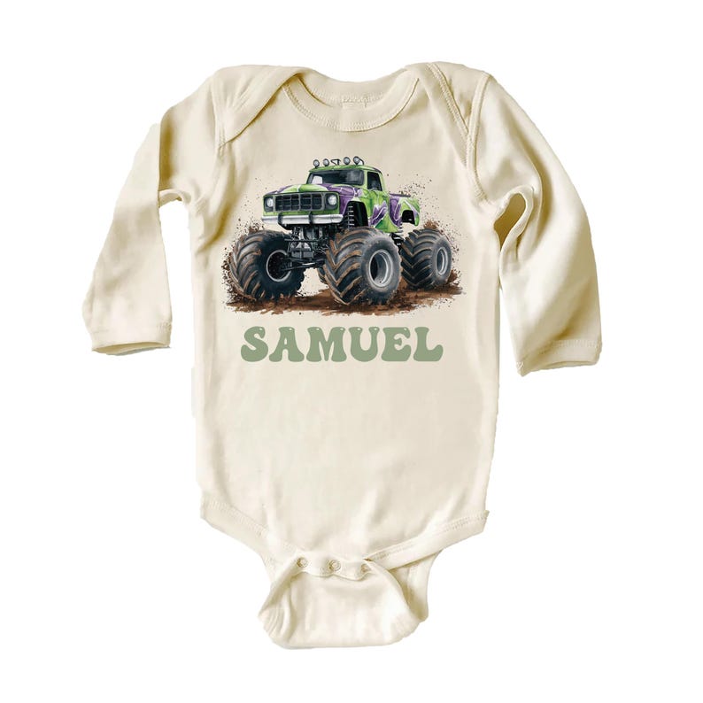 Personalized Monster Truck Baby Shirt, Custom Kids Name Birthday Gift