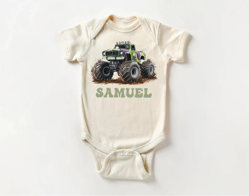 Personalized Monster Truck Baby Shirt, Custom Kids Name Birthday Gift