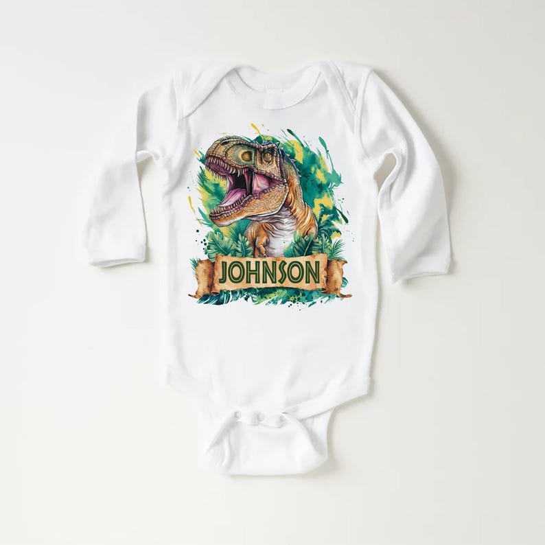 Personalized Dinosaur Baby Bodysuit, Custom Name T-Rex Kids Outfit