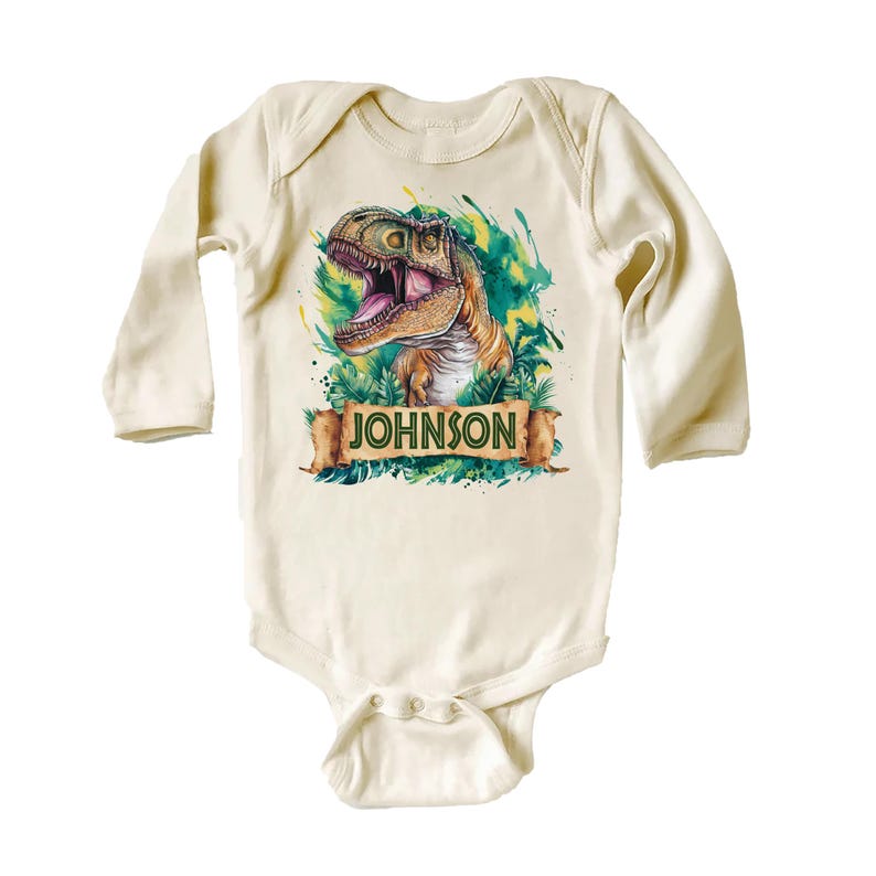 Personalized Dinosaur Baby Bodysuit, Custom Name T-Rex Kids Outfit