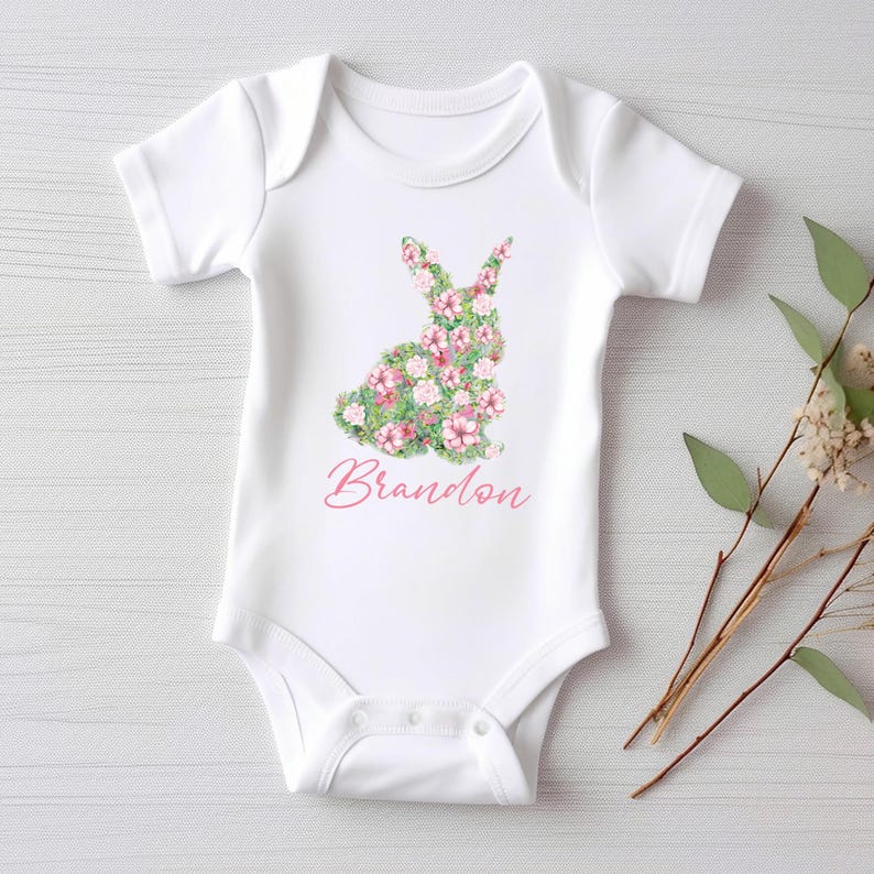 Personalized Girls Easter Baby Bodysuit, Spring Outfit for Girls