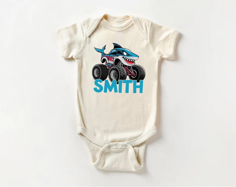 Monster Truck Baby Bodysuit, Personalized Kids Outfit for Truck Lovers