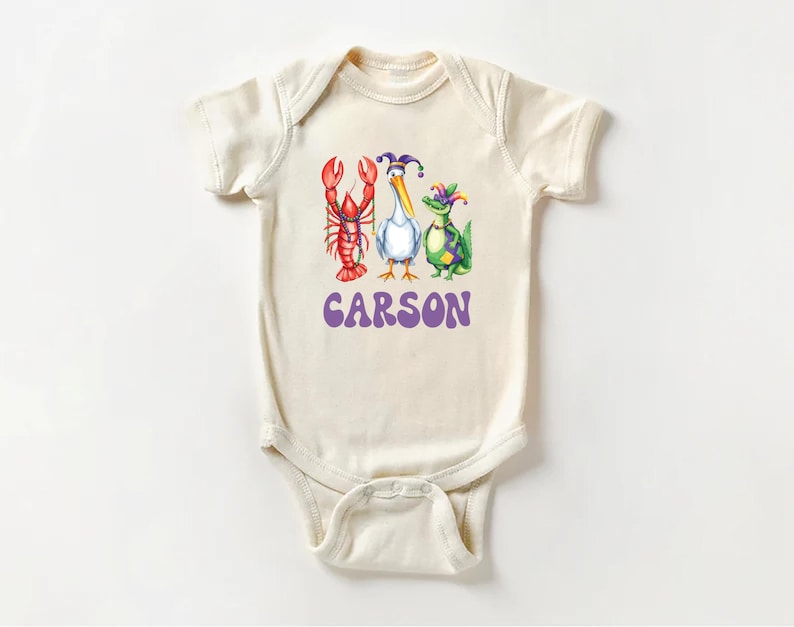 Personalized Mardi Gras Baby Bodysuit, Adorable Mardi Gras Parade Outfit for Boys and Girls