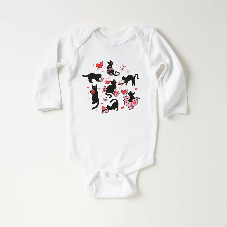 Black Cat Valentine's Day Baby Sweatshirt, Adorable Valentine's Day Gift