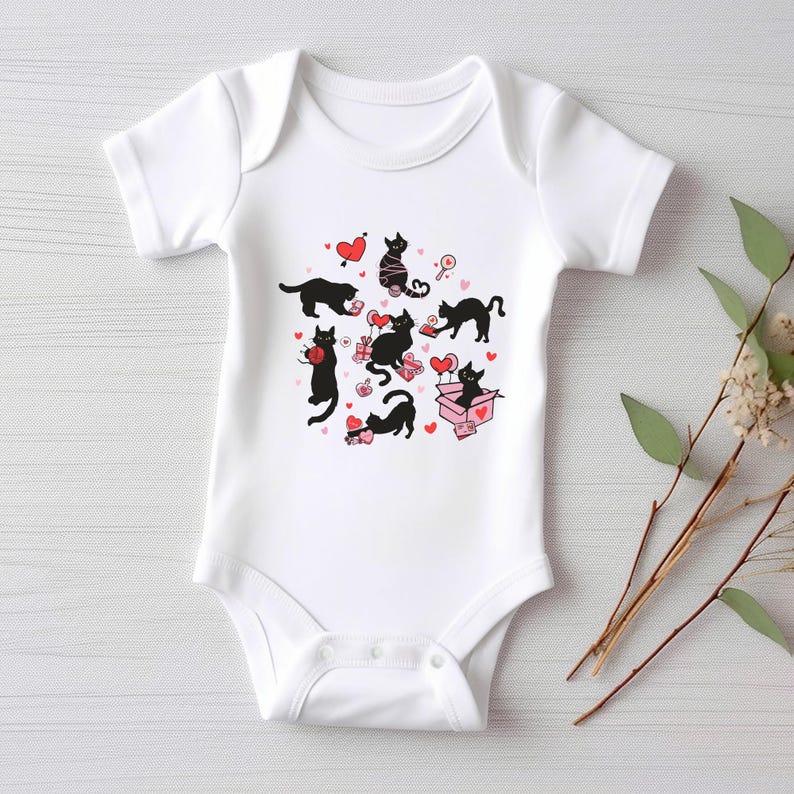 Black Cat Valentine's Day Baby Sweatshirt, Adorable Valentine's Day Gift