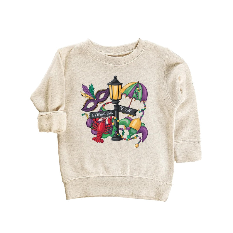 It's Mardi Gras Y'all Baby Sweatshirt, Festive Mardi Gras Kids Outfit