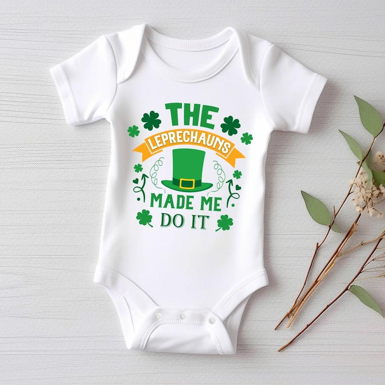 The Leprechaun Made Me Do It Baby Sweatshirt, Cute Saint Patrick's Day Kids Outfit