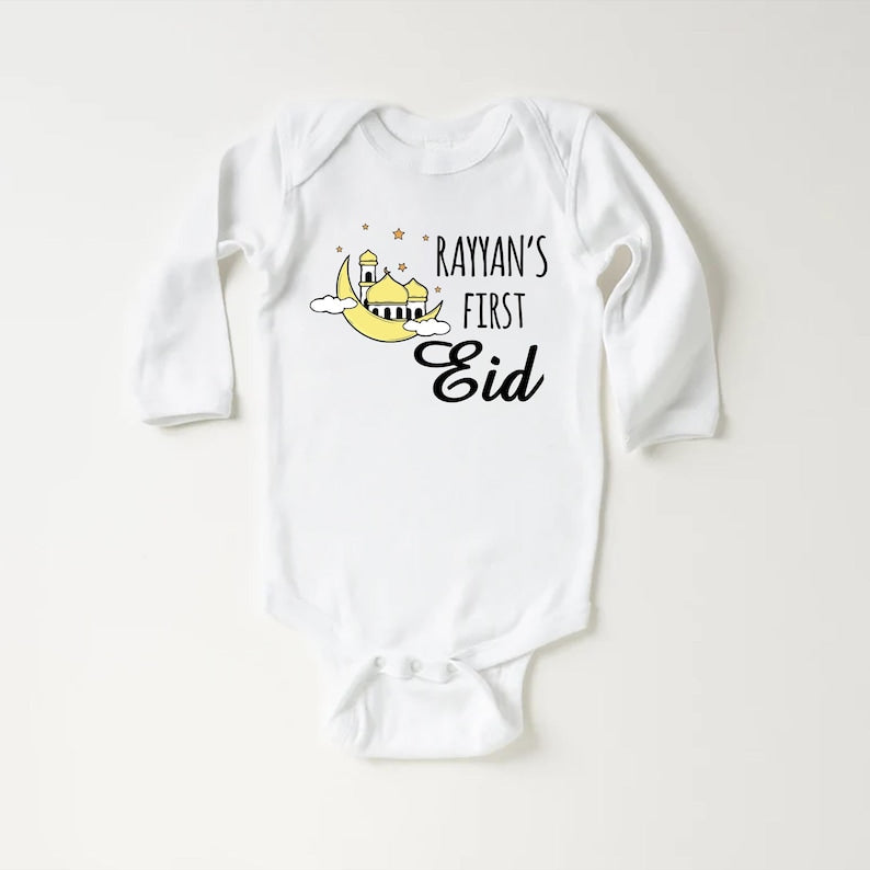 Custom My First Eid Baby Shirt, Muslim Eid Mubarak Outfit for 1st Eid