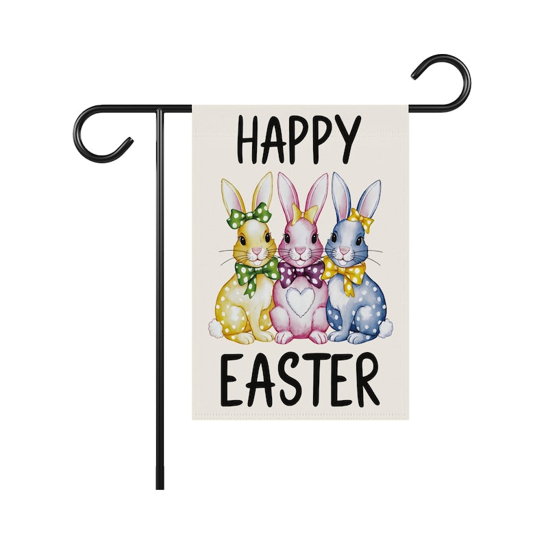 Happy Easter Polka Dot Rabbit Welcome Garden Flag, 12x18 Inch Double Sided, Love Heart Bunny Bow Easter Day Yard Decorations, Bunny Flag