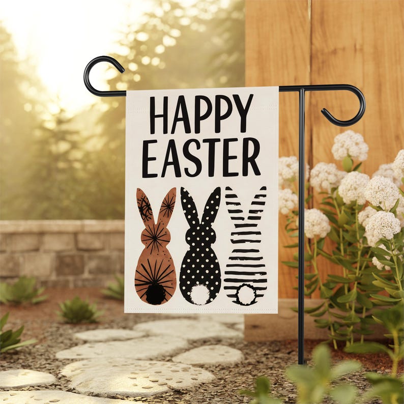 Happy Easter Bunnies Welcome Garden Flag, 12x18 Inch Double Sided, Rabbit Easter Day Yard Holiday Decorations, Easter Bunnies Flag