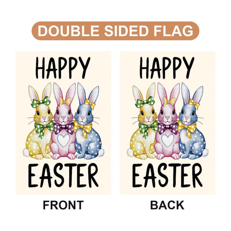 Happy Easter Polka Dot Rabbit Welcome Garden Flag, 12x18 Inch Double Sided, Love Heart Bunny Bow Easter Day Yard Decorations, Bunny Flag