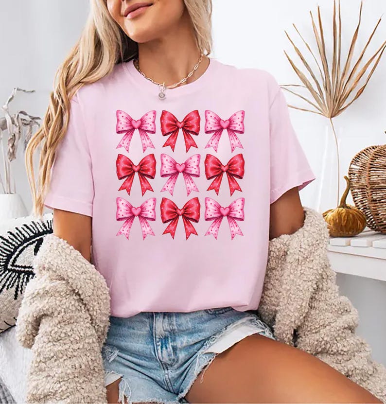 Retro Valentine's Day Short Sleeve T-Shirt, Heart Coquette Shirt
