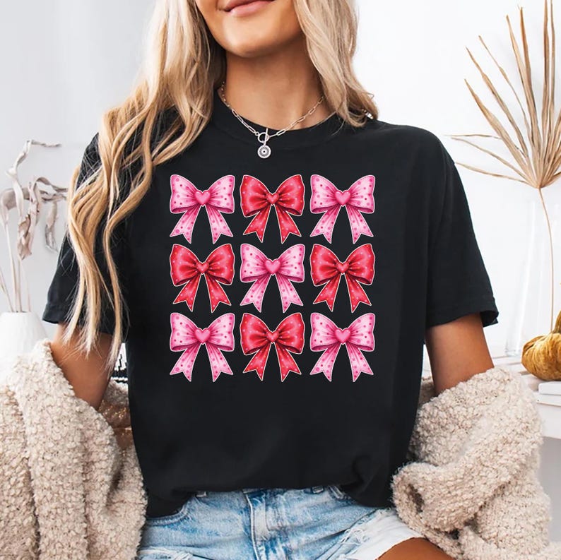 Retro Valentine's Day Short Sleeve T-Shirt, Heart Coquette Shirt
