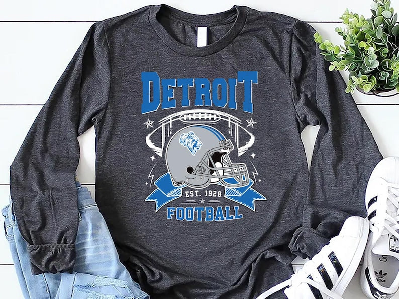 Detroit Football Vintage Long Sleeve Shirt, Classic Football Shirt