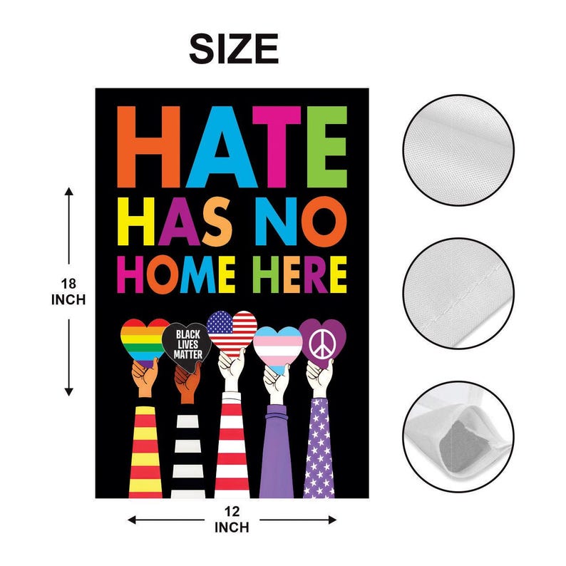 Hate Has No Home Here Garden Flag, 12x18 Inch Double Sided, Resistance Becomes Duty Flag, Human Rights Flag, Anti Racism Flag
