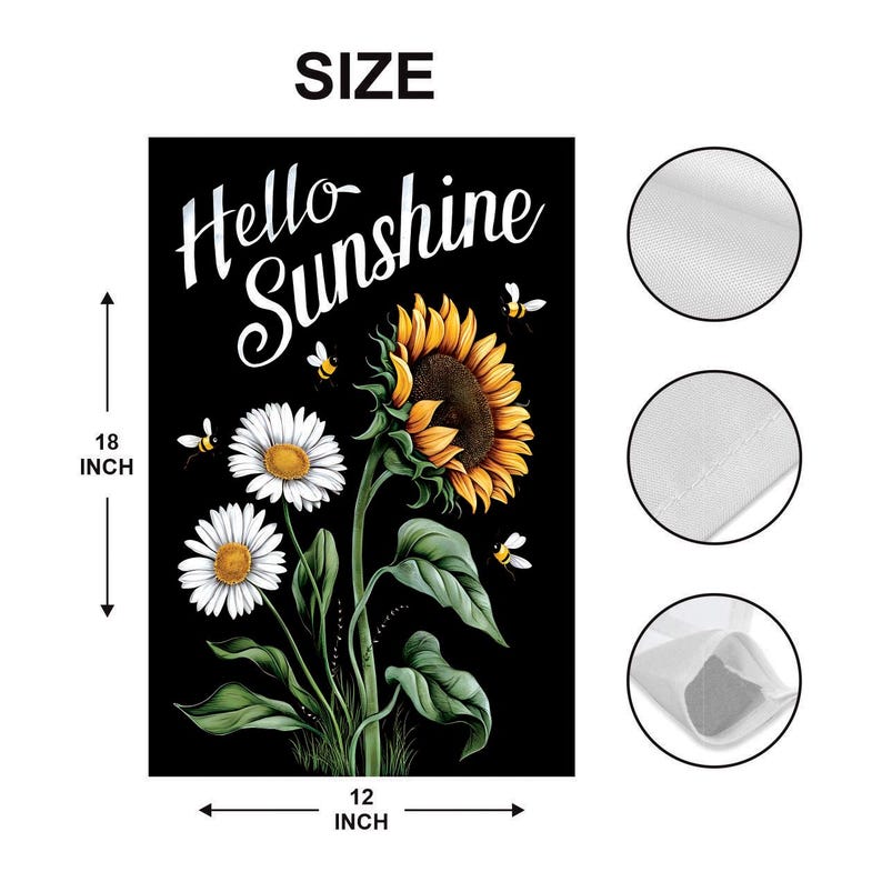 Daisy Sunflower Hello Sunshine Garden Flag, 12x18 Inch Double Sided, Summer Seasonal Flag, Holiday Flag, Welcome Flag Outdoor Decoration