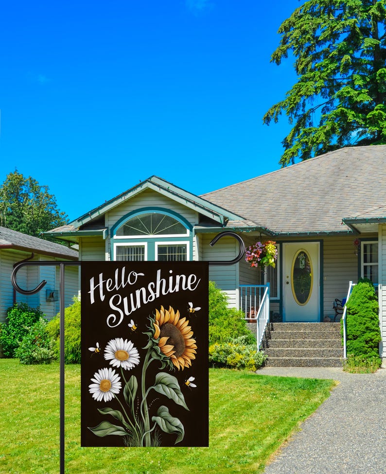 Daisy Sunflower Hello Sunshine Garden Flag, 12x18 Inch Double Sided, Summer Seasonal Flag, Holiday Flag, Welcome Flag Outdoor Decoration