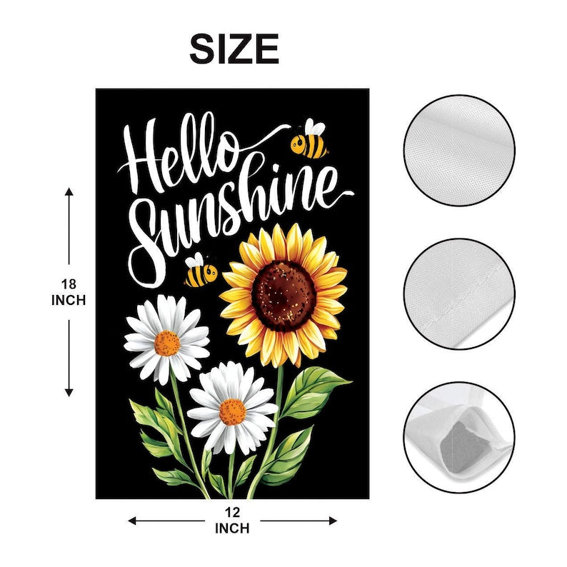 Daisy Sunflower Hello Sunshine Garden Flag, 12x18 Inch Double Sided, Summer Seasonal Flag, Holiday Flag, Welcome Flag Outdoor Decoration