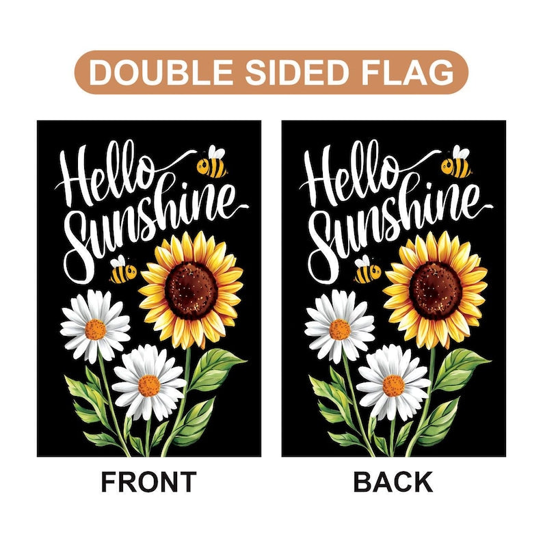 Daisy Sunflower Hello Sunshine Garden Flag, 12x18 Inch Double Sided, Summer Seasonal Flag, Holiday Flag, Welcome Flag Outdoor Decoration