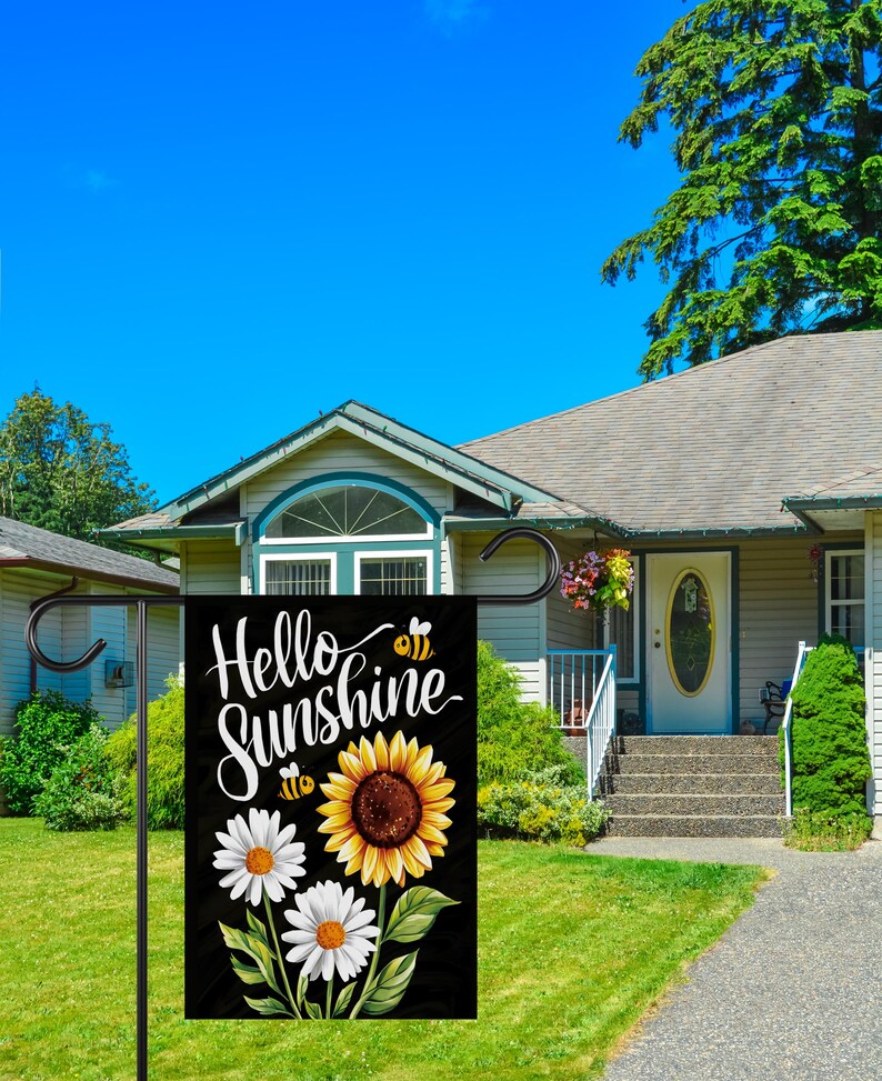 Daisy Sunflower Hello Sunshine Garden Flag, 12x18 Inch Double Sided, Summer Seasonal Flag, Holiday Flag, Welcome Flag Outdoor Decoration
