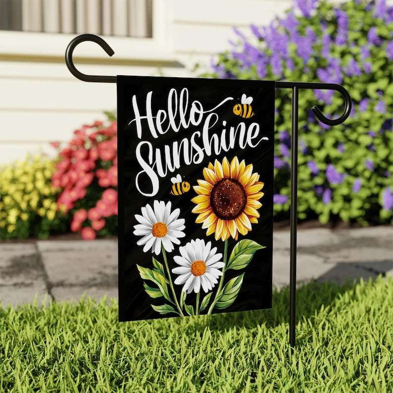 Daisy Sunflower Hello Sunshine Garden Flag, 12x18 Inch Double Sided, Summer Seasonal Flag, Holiday Flag, Welcome Flag Outdoor Decoration