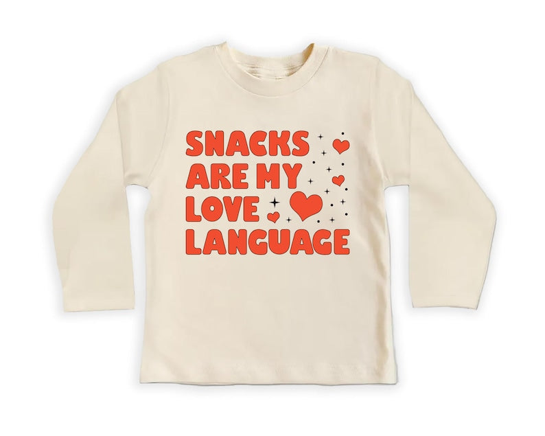 Snacks Are My Love Language Baby Sweatshirt, Cute Valentine Day Kids Outfit