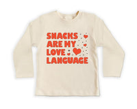 Snacks Are My Love Language Baby Sweatshirt, Cute Valentine Day Kids Outfit