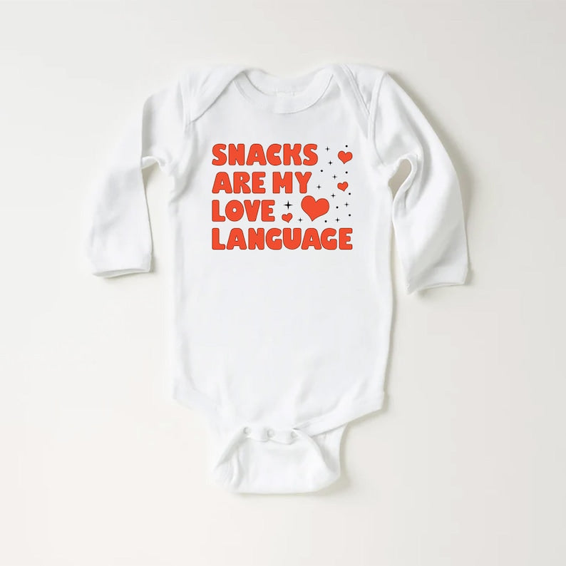 Snacks Are My Love Language Baby Sweatshirt, Cute Valentine Day Kids Outfit