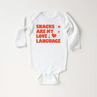 Snacks Are My Love Language Baby Sweatshirt, Cute Valentine Day Kids Outfit