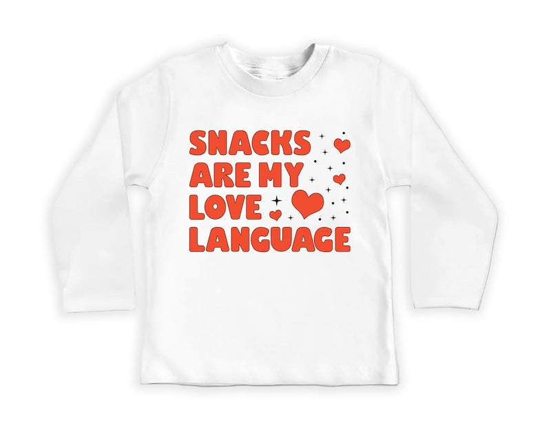Snacks Are My Love Language Baby Sweatshirt, Cute Valentine Day Kids Outfit