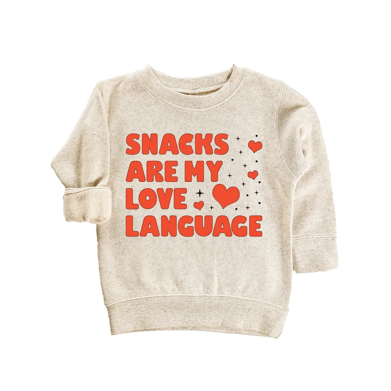 Snacks Are My Love Language Baby Sweatshirt, Cute Valentine Day Kids Outfit