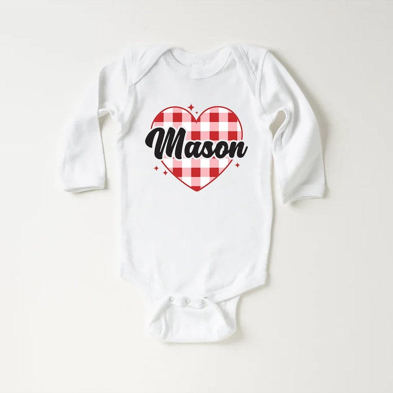 Heart Valentine's Day Baby Bodysuit, Custom Kids Valentine's Baby Pullover
