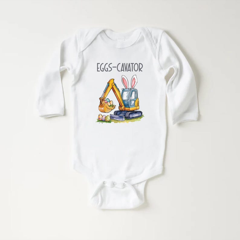 Eggs-Cavator Baby Shirt, Boys Easter Pullover