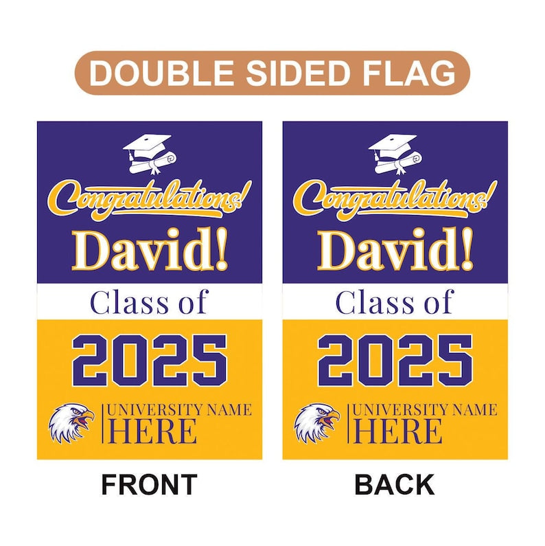 Personalized College Graduation Garden Flag, Double Sided Custom School, University Logo, Class of 2025 Yard Sign, Graduate Celebration Flag