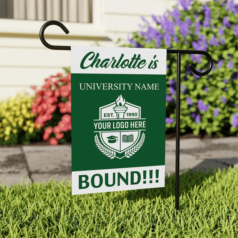 Personalized College Bound Garden Flag, Double Sided Custom University, College Logo, Class of 2024 Flag, School Graduation 2025 Yard Sign