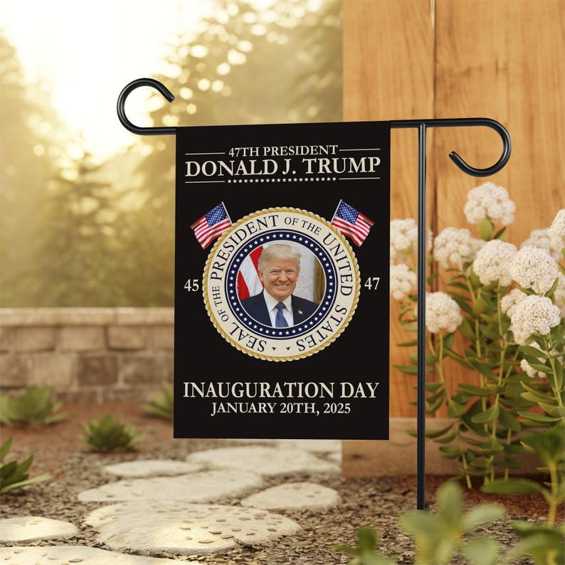 Trump Inauguration 2025 Garden Flag, 12x18 Inch Double Sided, JD Vance Lawn Flag, 45 47 President Donald Trump Flag, Trump Inauguration Flag